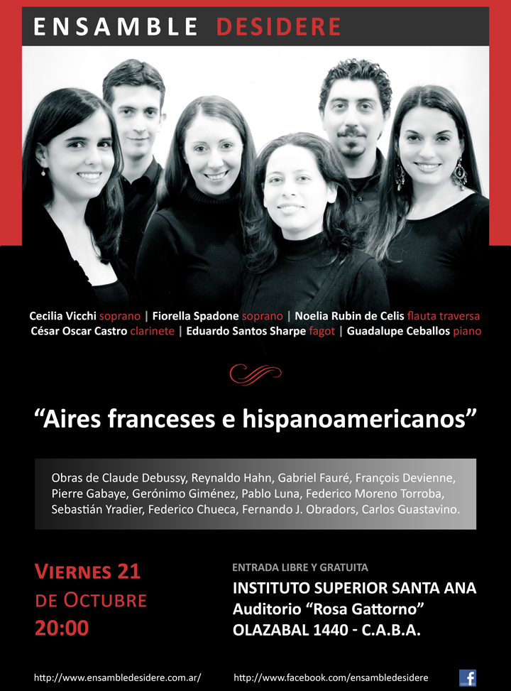 Ensamble Desidere - 21 de Octubre, 20hs - Instituto Superior Santa Ana